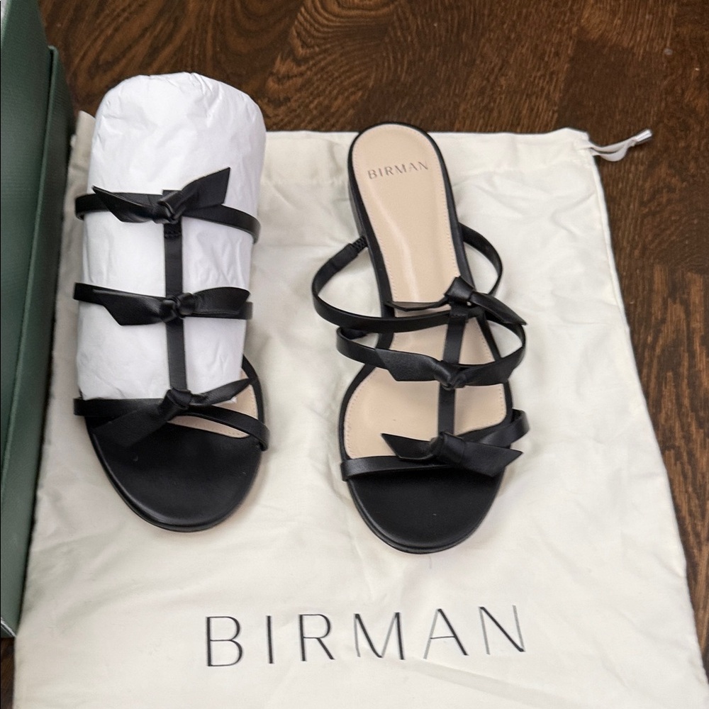 Alexandre Birman Black Leather Strappy Bow Mules